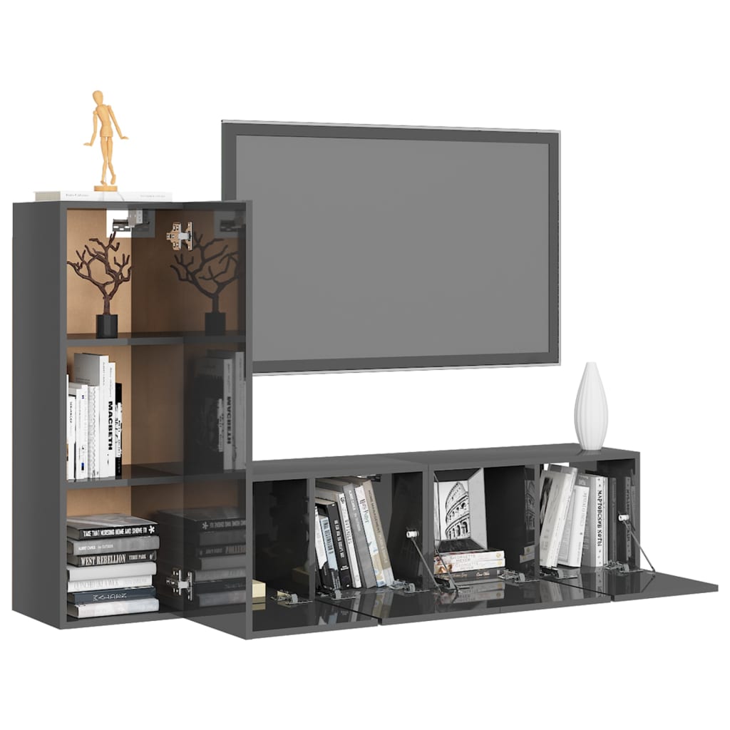 vidaXL 3-tlg. TV-Schrank-Set Hochglanz-Grau Holzwerkstoff