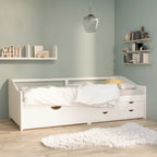 vidaXL Tagesbett 3-Sitzer mit Schubladen Weiß Kiefernholz 90x200 cm