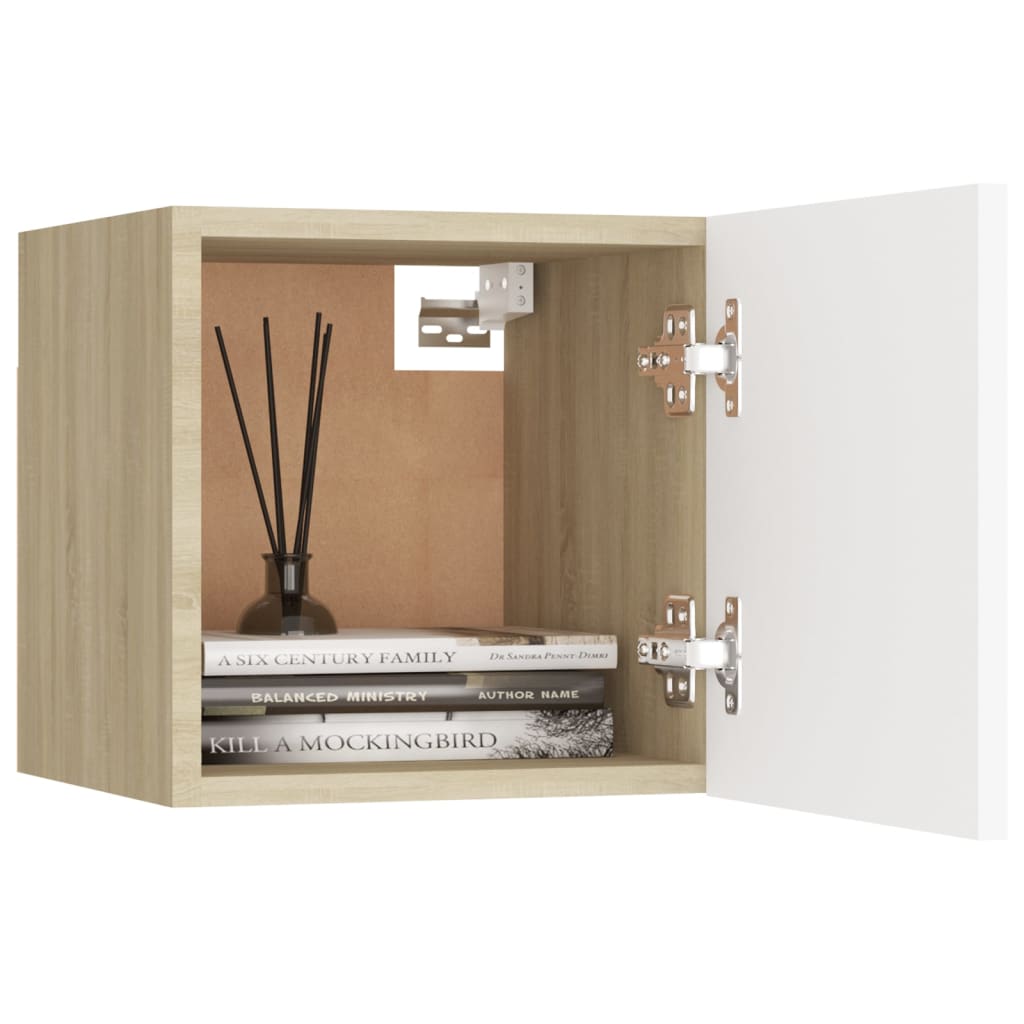 vidaXL Nachttisch Weiß und Sonoma-Eiche 30,5x30x30 cm Holzwerkstoff