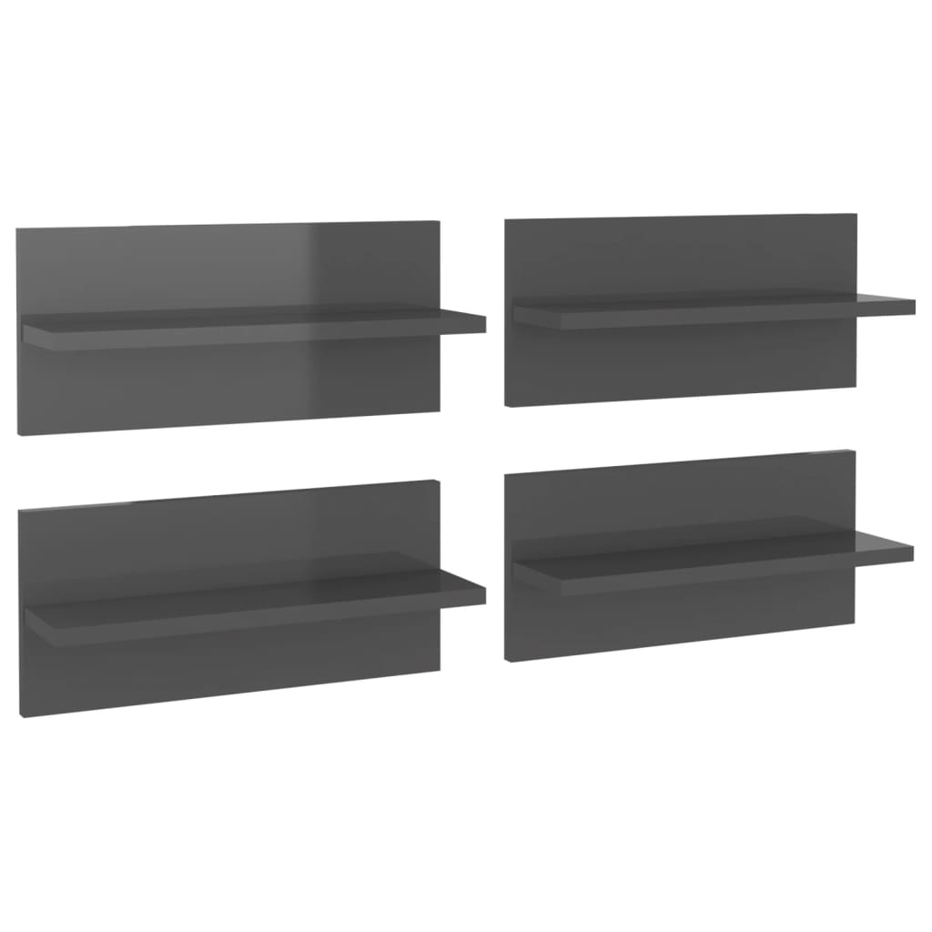 vidaXL Wandregale 4 Stk. Hochglanz-Grau 40x11,5x18 cm