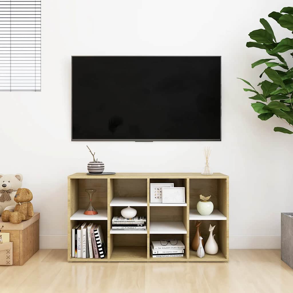 vidaXL Schuhbank Weiß und Sonoma-Eiche 103x30x55 cm Holzwerkstoff