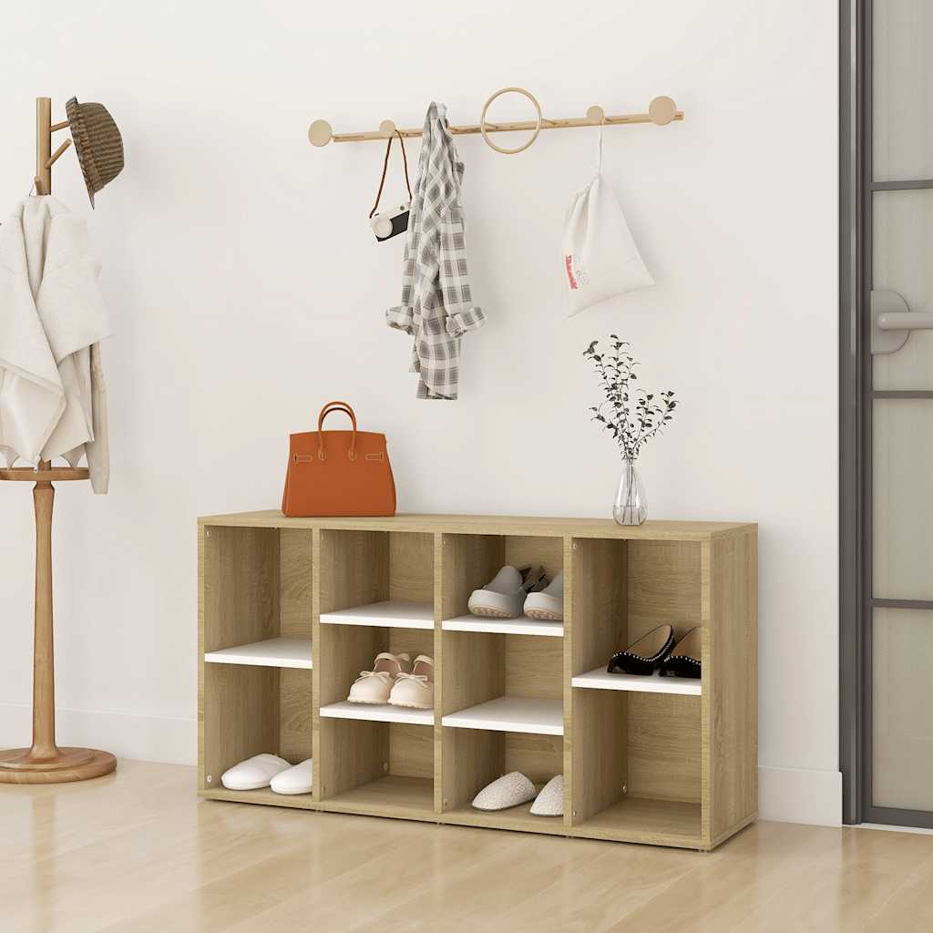 vidaXL Schuhbank Weiß und Sonoma-Eiche 103x30x55 cm Holzwerkstoff