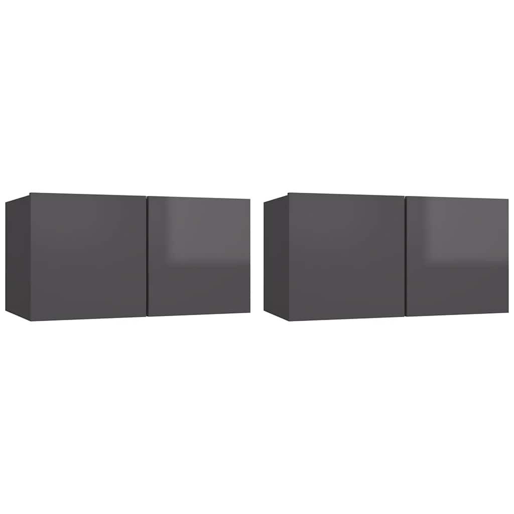 vidaXL TV-Hängeschränke 2 Stk. Hochglanz-Grau 60x30x30 cm