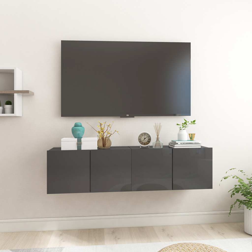 vidaXL TV-Hängeschränke 2 Stk. Hochglanz-Grau 60x30x30 cm