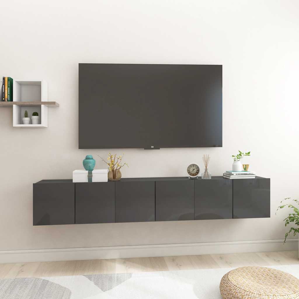 vidaXL TV-Hängeschränke 3 Stk. Hochglanz-Grau 60x30x30 cm