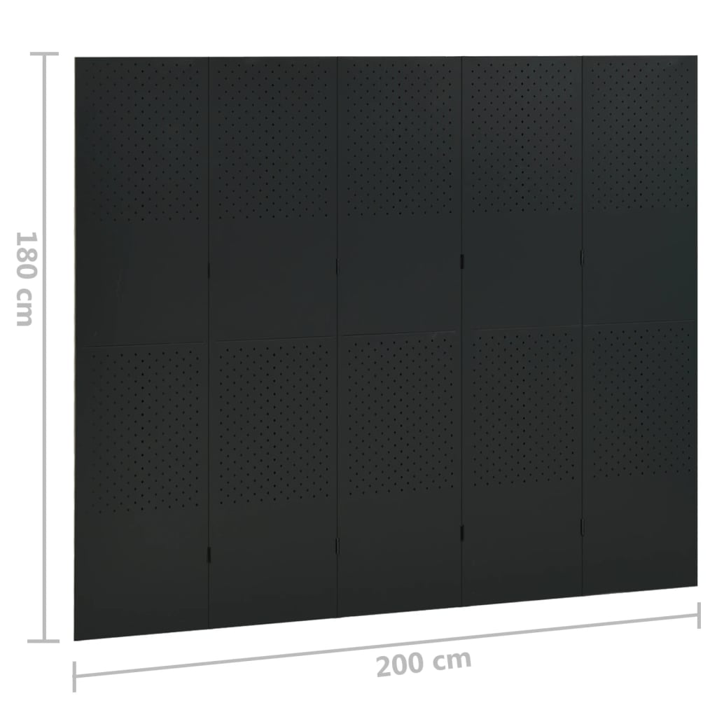 vidaXL 5-tlg. Raumteiler Schwarz 200x180 cm Stahl