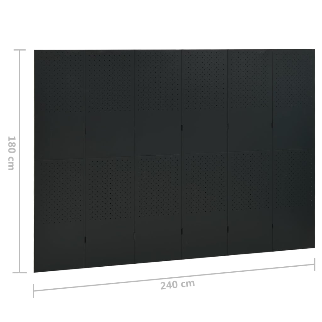 vidaXL 6-tlg. Raumteiler Schwarz 240x180 cm Stahl