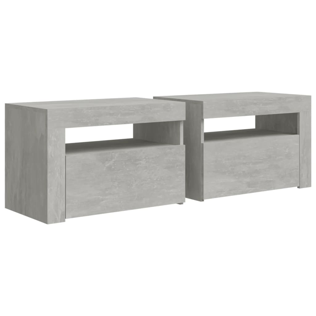 vidaXL Nachttische 2 Stk. mit LEDs Betongrau 60x35x40 cm