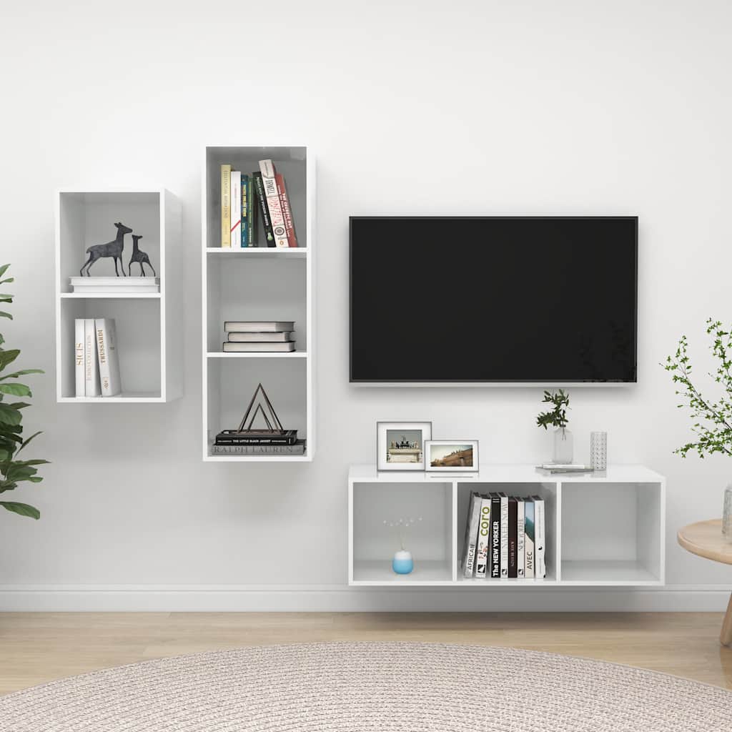 vidaXL 3-tlg. TV-Schrank-Set Hochglanz-Grau Holzwerkstoff