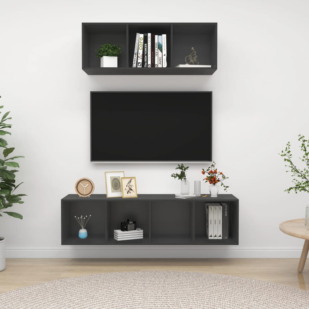 vidaXL 2-tlg. TV-Schrank-Set Weiß Holzwerkstoff