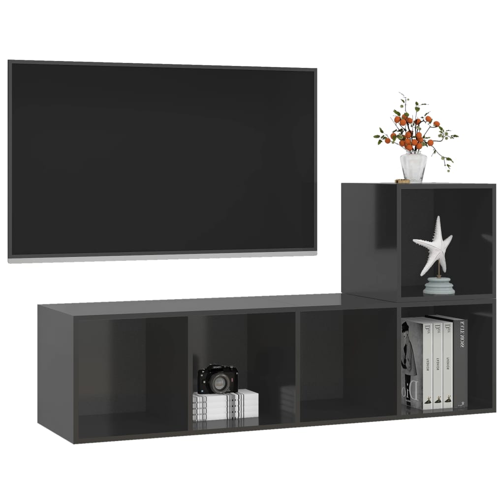 vidaXL 2-tlg. TV-Schrank-Set Hochglanz-Grau Holzwerkstoff