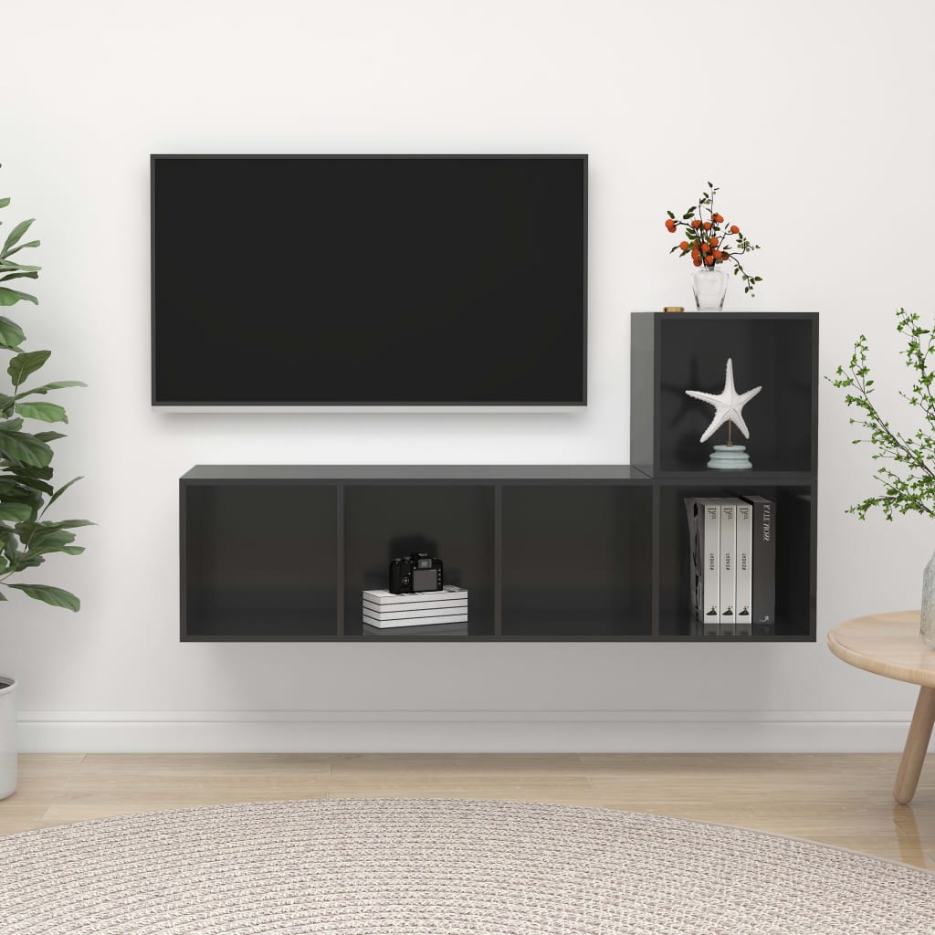 vidaXL 2-tlg. TV-Schrank-Set Hochglanz-Grau Holzwerkstoff