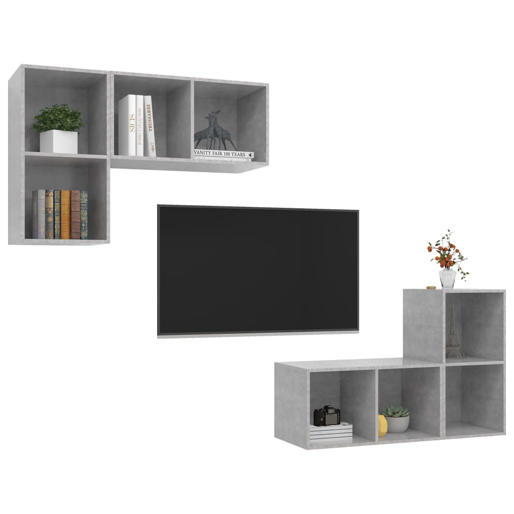 vidaXL TV-Wandschränke 4 Stk. Betongrau Holzwerkstoff
