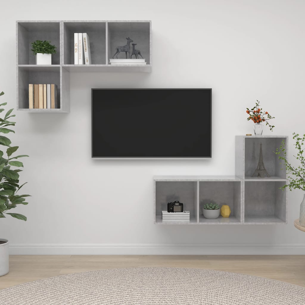 vidaXL TV-Wandschränke 4 Stk. Betongrau Holzwerkstoff