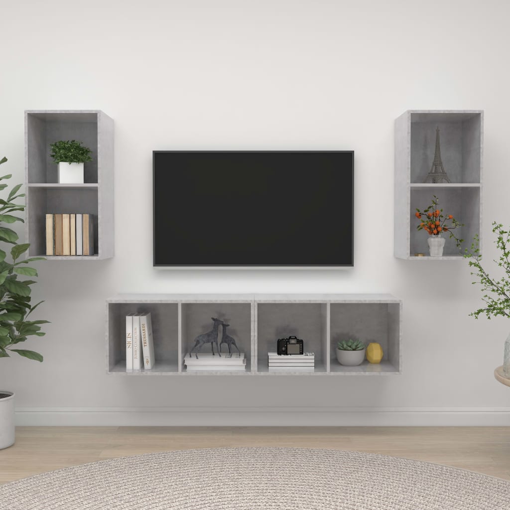 vidaXL TV-Wandschränke 4 Stk. Betongrau Holzwerkstoff
