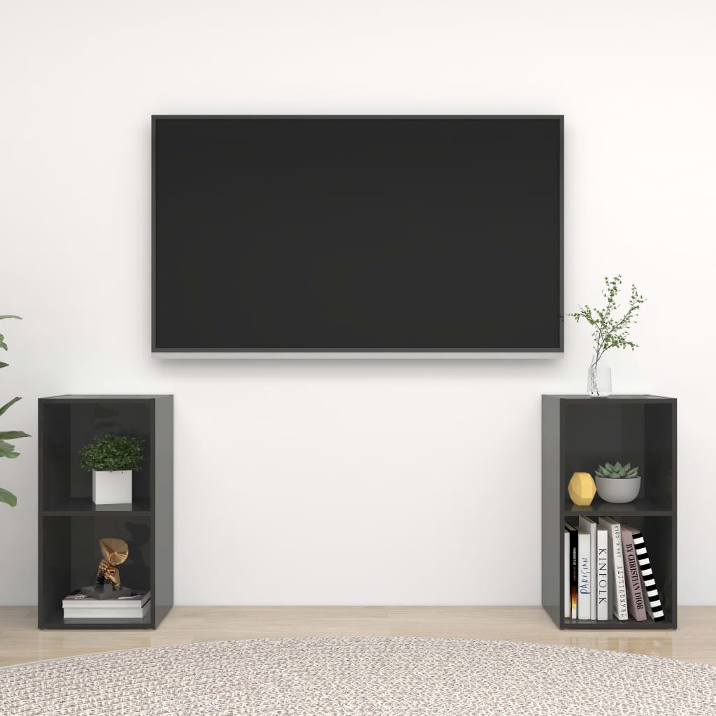 vidaXL TV-Schränke 2 Stk. Hochglanz-Weiß 72x35x36,5 cm Holzwerkstoff