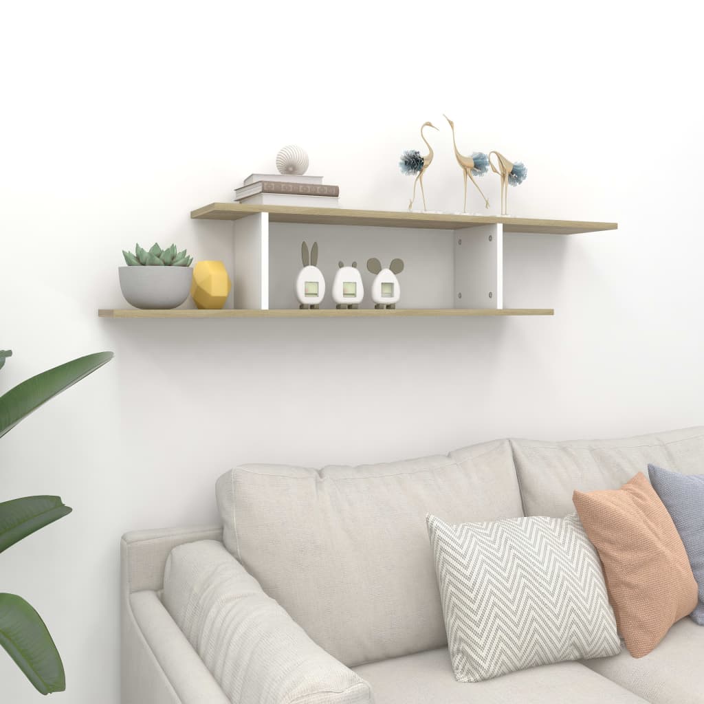 vidaXL TV-Wandregal Weiß und Sonoma-Eiche 125x18x23 cm Holzwerkstoff