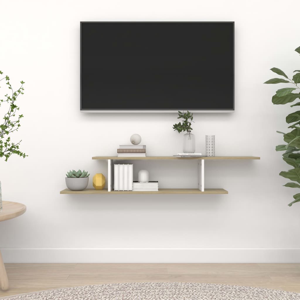 vidaXL TV-Wandregal Weiß und Sonoma-Eiche 125x18x23 cm Holzwerkstoff