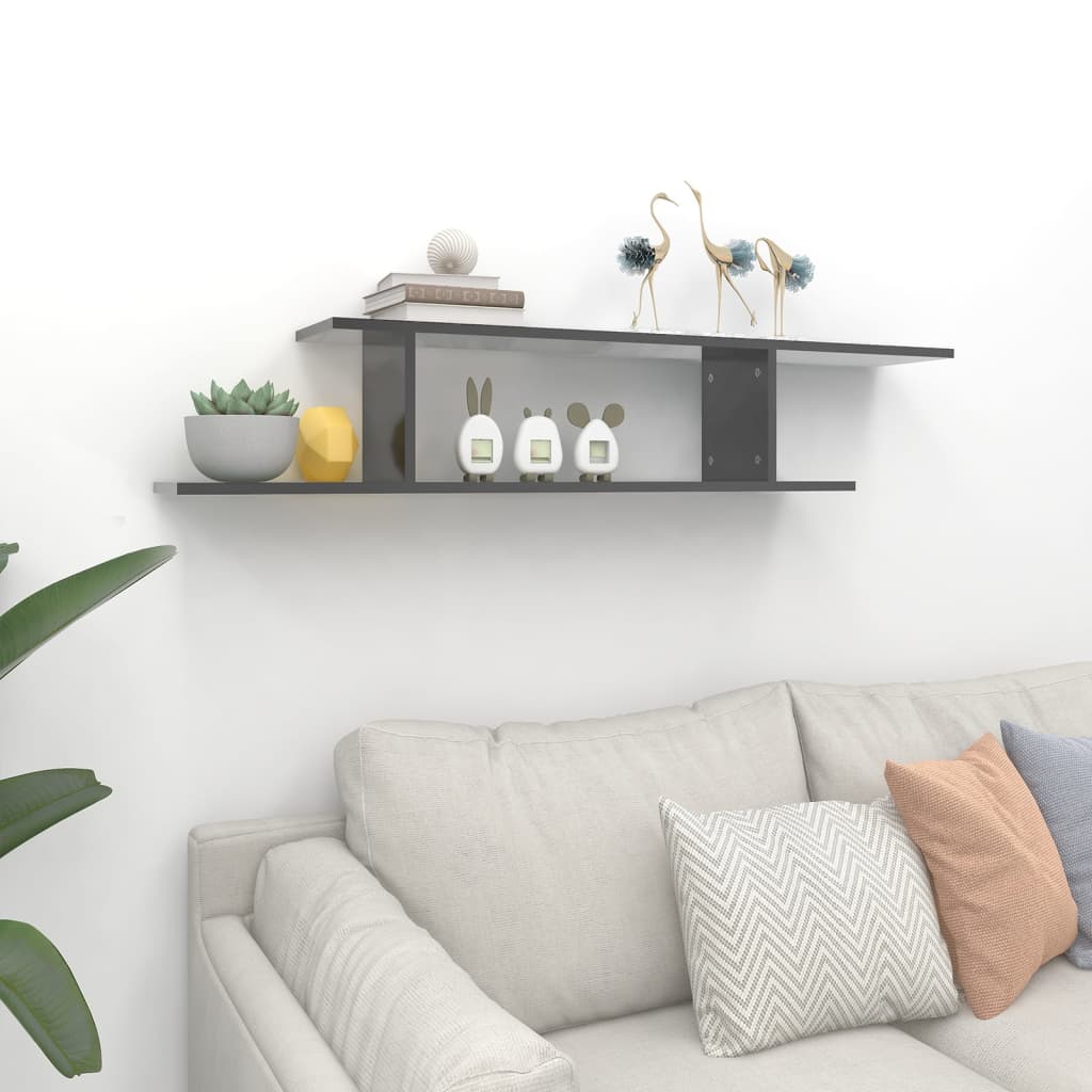 vidaXL TV-Wandregal Hochglanz-Grau 125x18x23 cm Holzwerkstoff