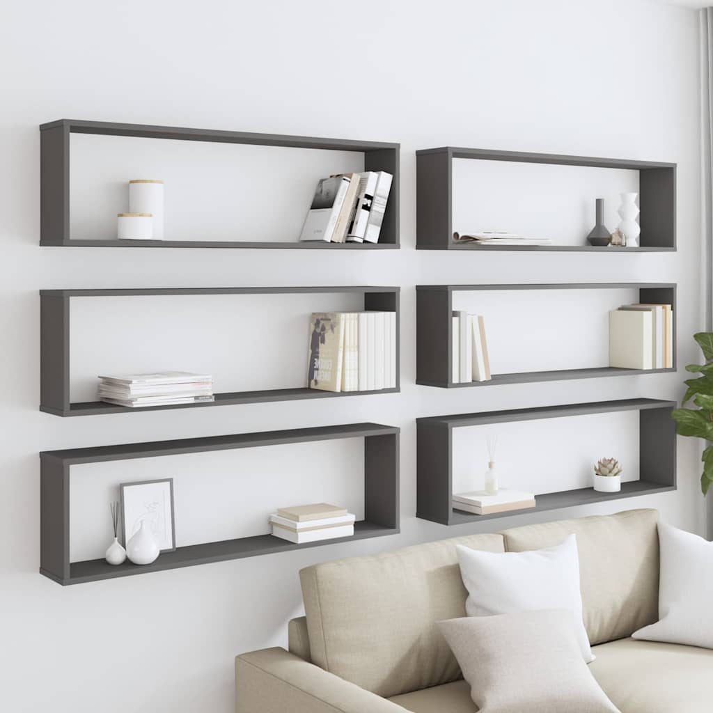 vidaXL Würfelregale 6 Stk. Grau 100x15x30 cm Holzwerkstoff