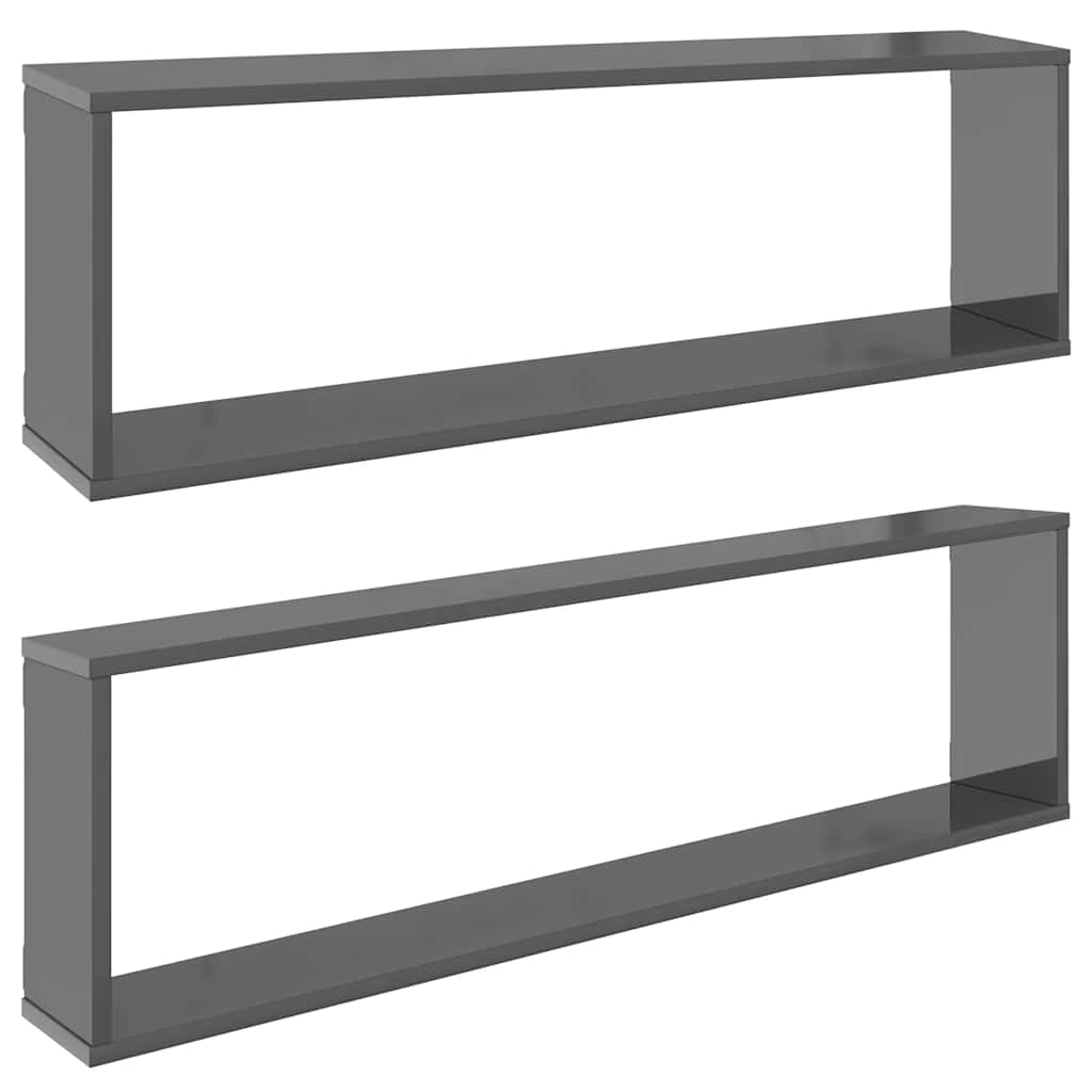 vidaXL Würfelregale 2 Stk. Hochglanz-Grau 100x15x30 cm Holzwerkstoff