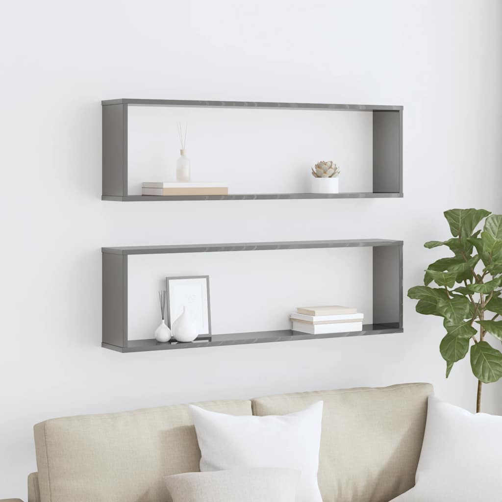 vidaXL Würfelregale 2 Stk. Hochglanz-Grau 100x15x30 cm Holzwerkstoff