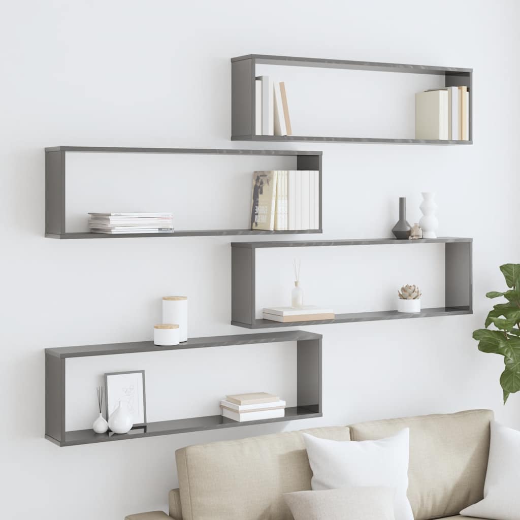 vidaXL Würfelregale 4 Stk. Hochglanz-Grau 100x15x30 cm Holzwerkstoff