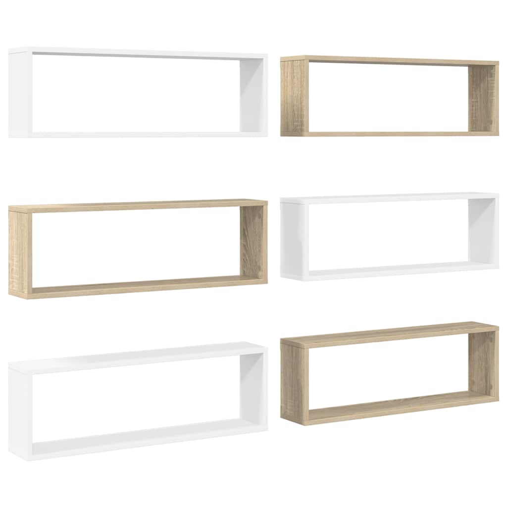 vidaXL Würfelregale 6Stk. Weiß Sonoma-Eiche 80x15x26,5cm Holzwerkstoff