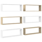 vidaXL Würfelregale 6Stk. Weiß Sonoma-Eiche 80x15x26,5cm Holzwerkstoff