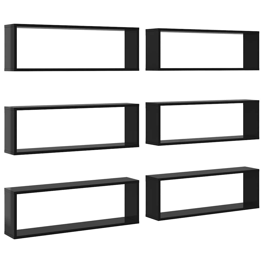 vidaXL Würfelregale 6Stk. Hochglanz-Schwarz 80x15x26,5cm Holzwerkstoff