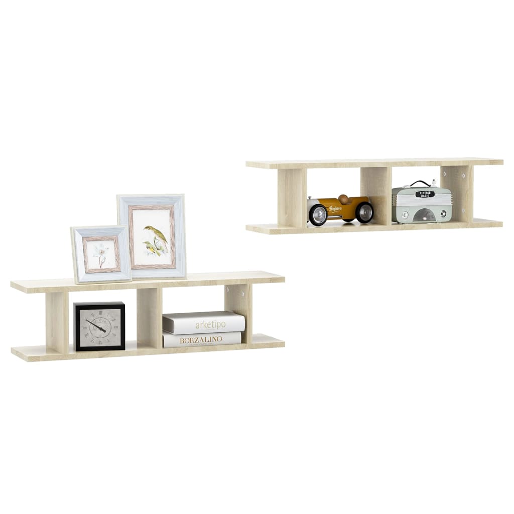 vidaXL Wandregale 2 Stk. Sonoma-Eiche 75x18x20 cm Holzwerkstoff