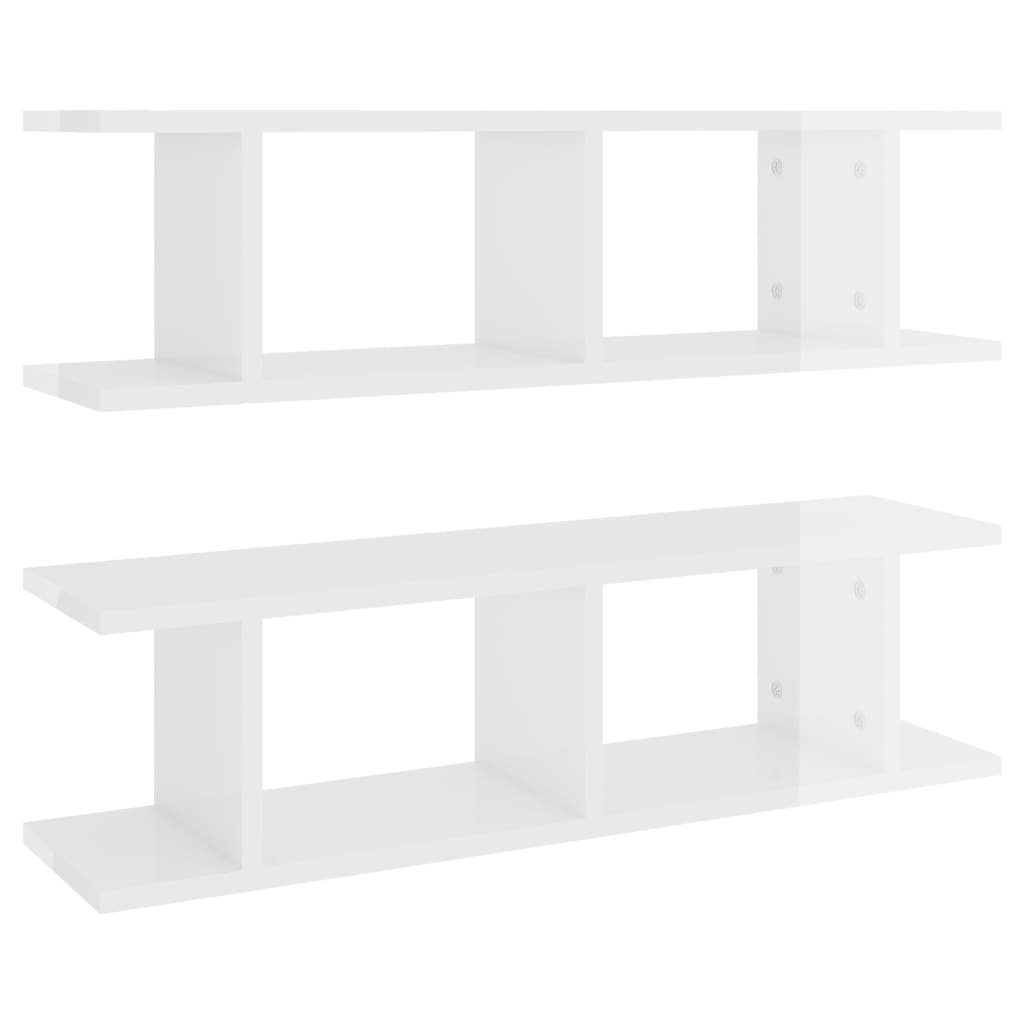 vidaXL Wandregale 2 Stk. Hochglanz-Weiß 75x18x20 cm Holzwerkstoff