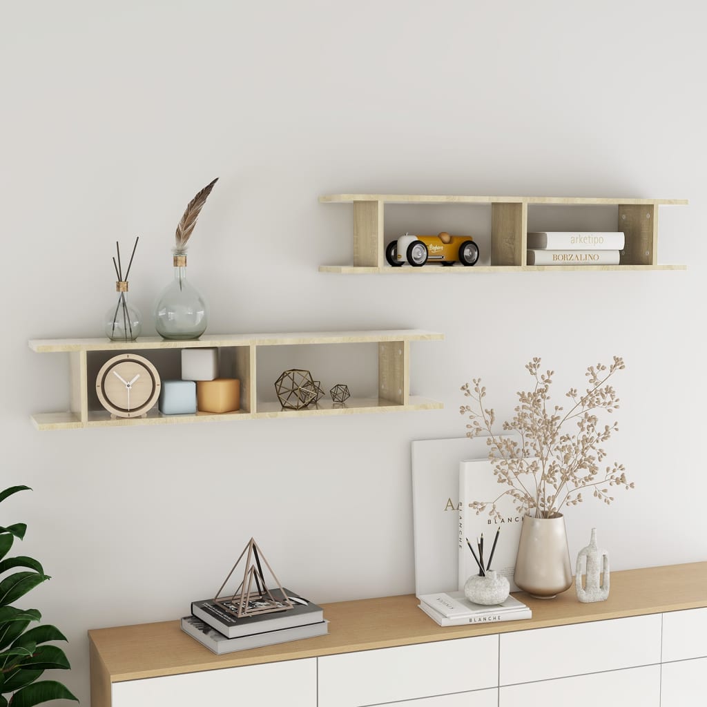 vidaXL Wandregale 2 Stk. Sonoma-Eiche 75x18x20 cm Holzwerkstoff