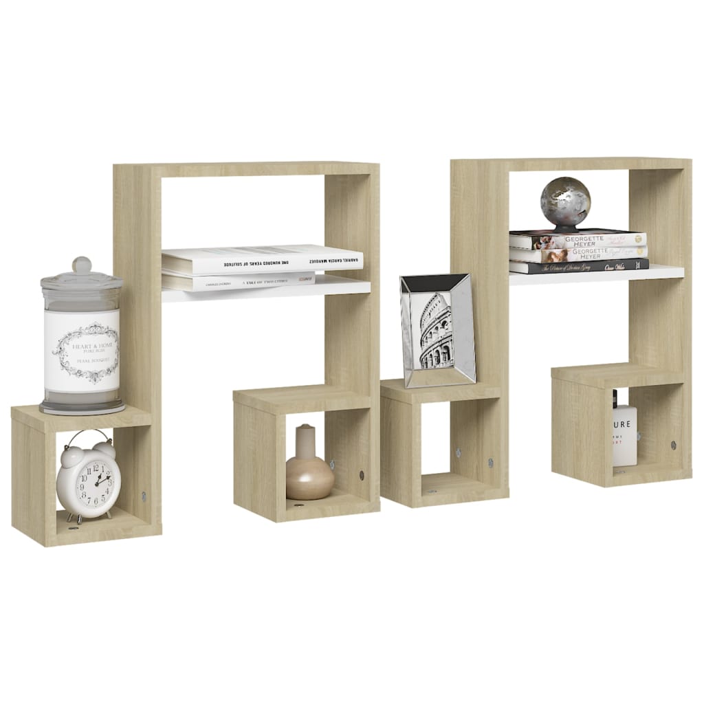 vidaXL Wandregale 2 Stk. Weiß & Sonoma-Eiche 50x15x50cm Holzwerkstoff