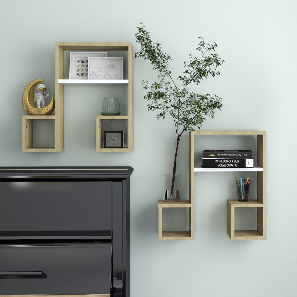vidaXL Wandregale 2 Stk. Weiß & Sonoma-Eiche 50x15x50cm Holzwerkstoff