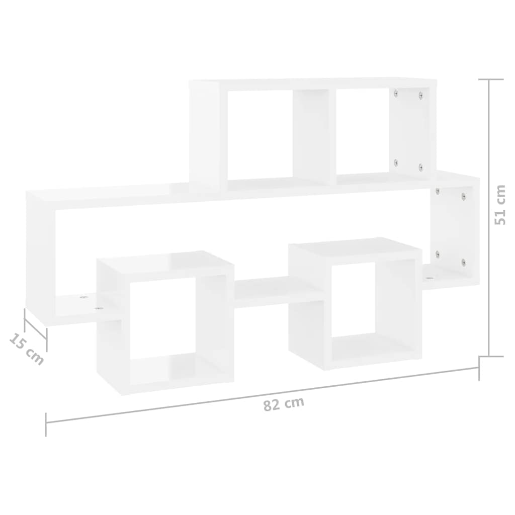 vidaXL Wandregal in Autoform Hochglanz-Weiß 82x15x51 cm Holzwerkstoff