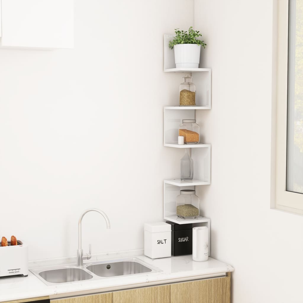 vidaXL Wand-Eckregal Hochglanz-Weiß 20x20x127,5 cm Holzwerkstoff