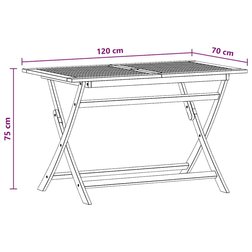 vidaXL Gartentisch Klappbar 120x70x75 cm Massivholz Eukalyptus