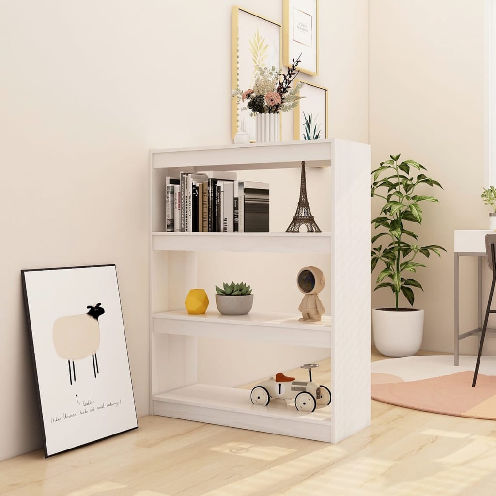vidaXL Bücherregal/Raumteiler Weiß 100x30x103 cm Kiefer Massivholz