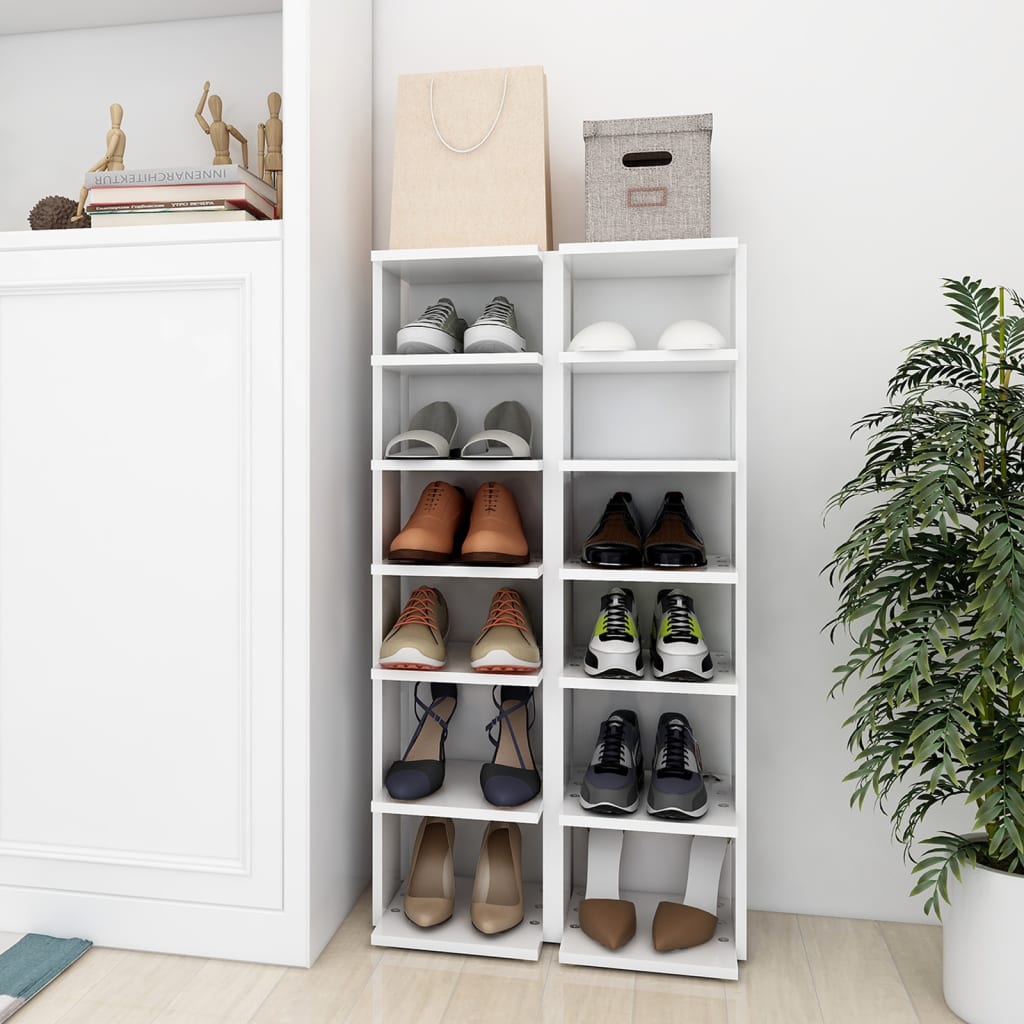 vidaXL Schuhschränke 2 Stk. Weiß 27,5x27x102 cm Holzwerkstoff