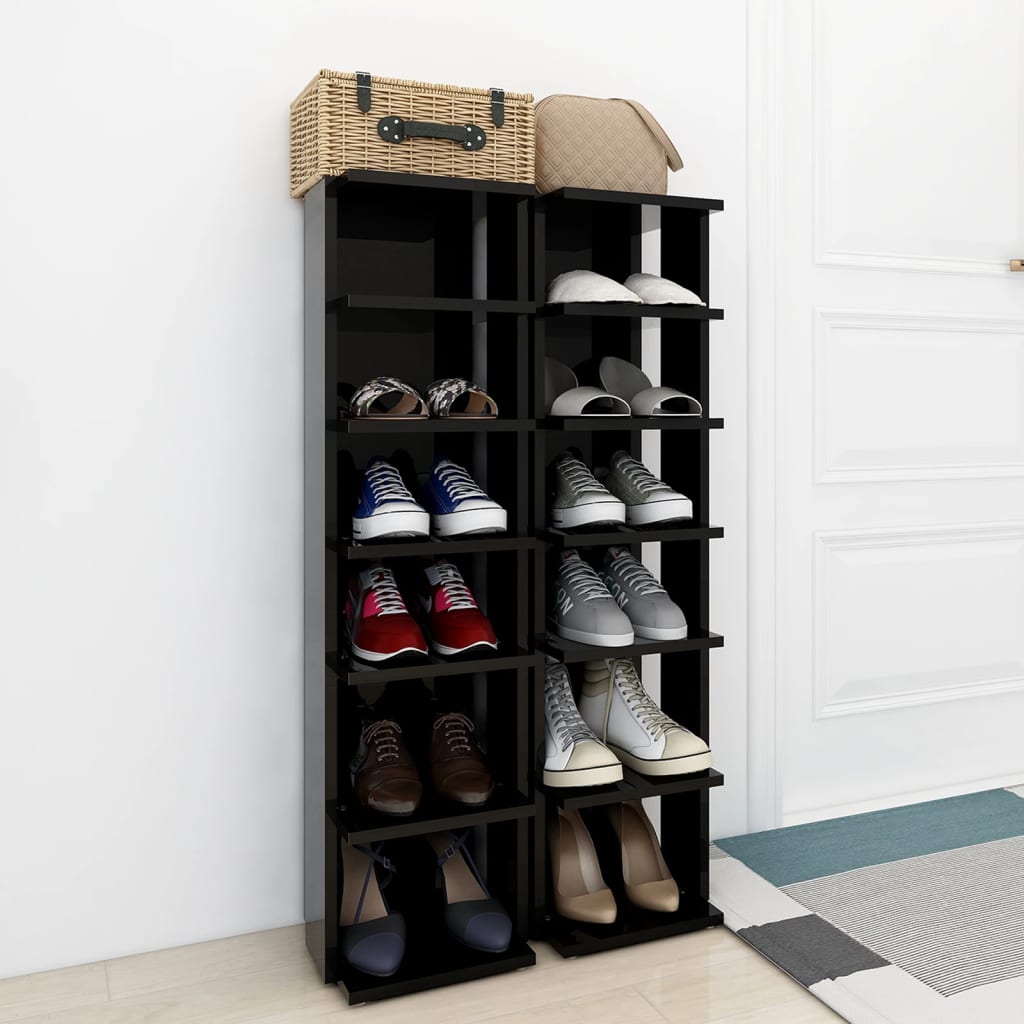 vidaXL Schuhschränke 2 Stk. Hochglanz-Schwarz 27,5x27x102 cm