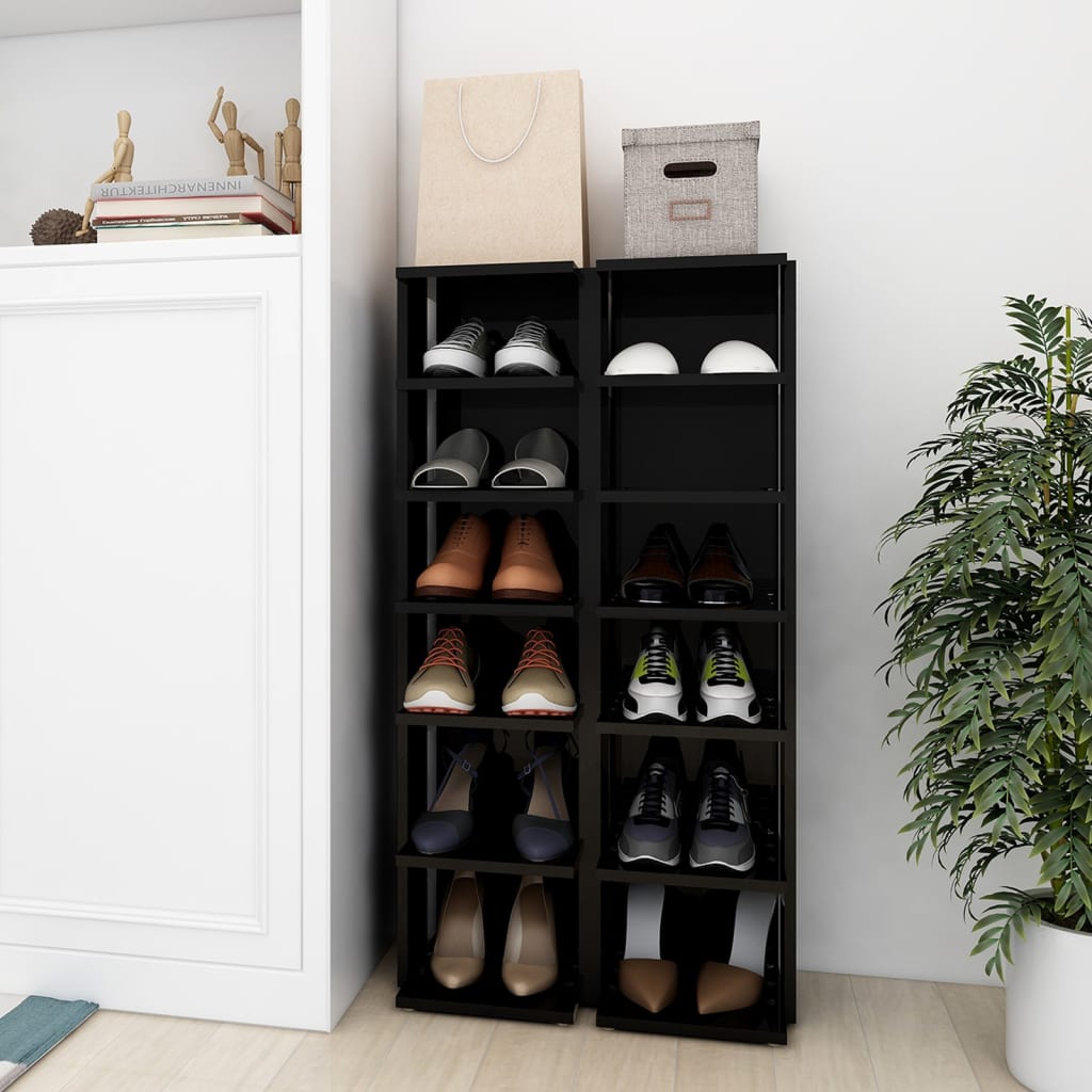 vidaXL Schuhschränke 2 Stk. Hochglanz-Schwarz 27,5x27x102 cm
