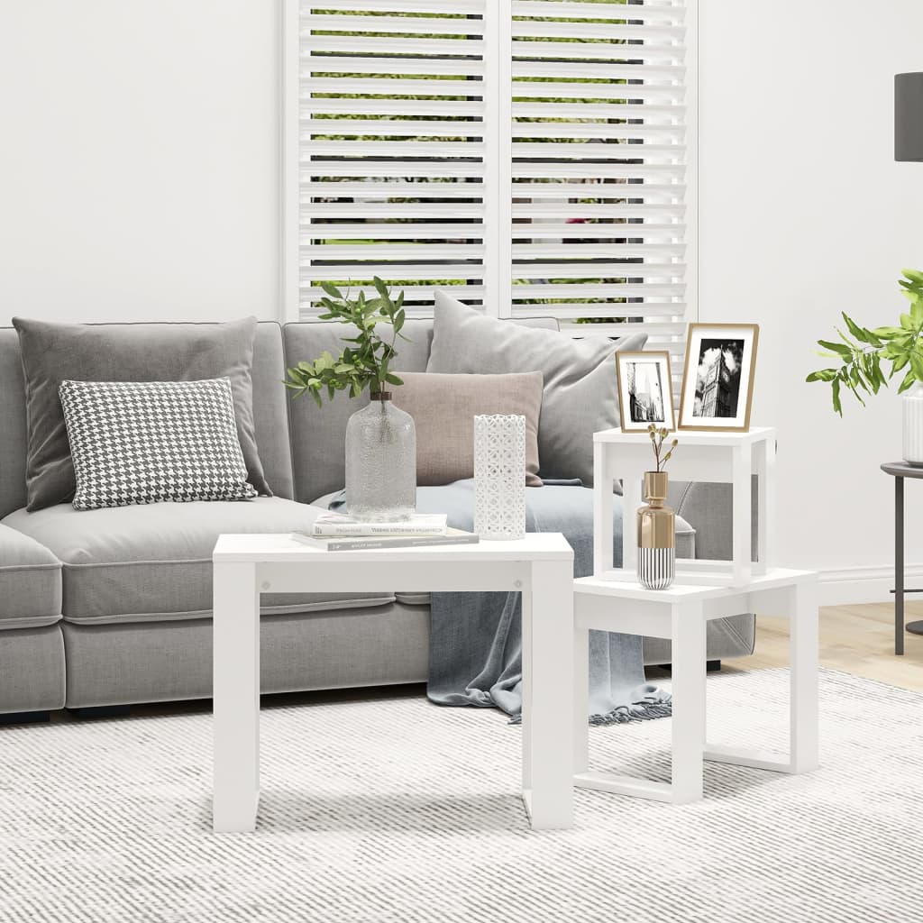 vidaXL Satztische 3 Stk. Weiß Holzwerkstoff