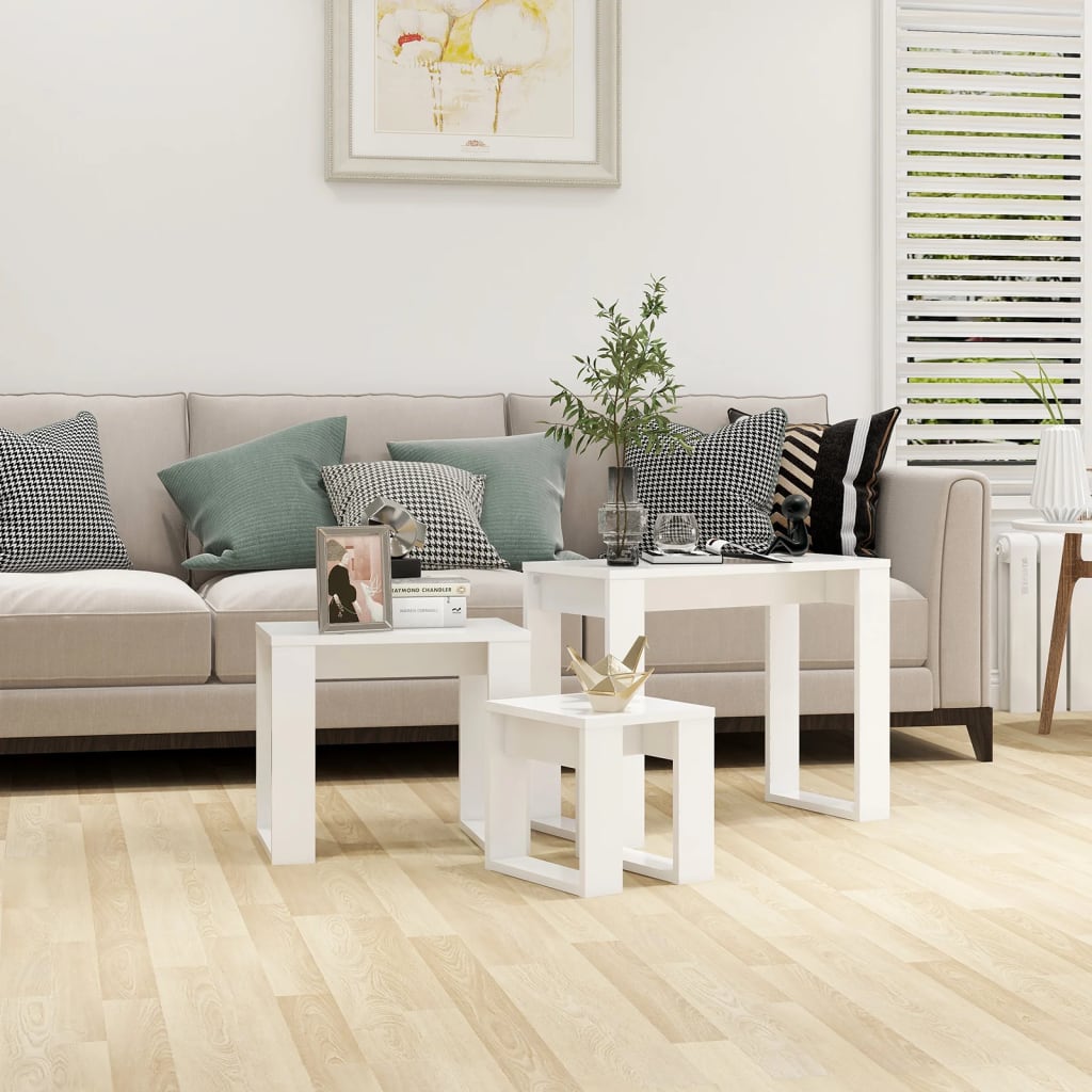 vidaXL Satztische 3 Stk. Weiß Holzwerkstoff