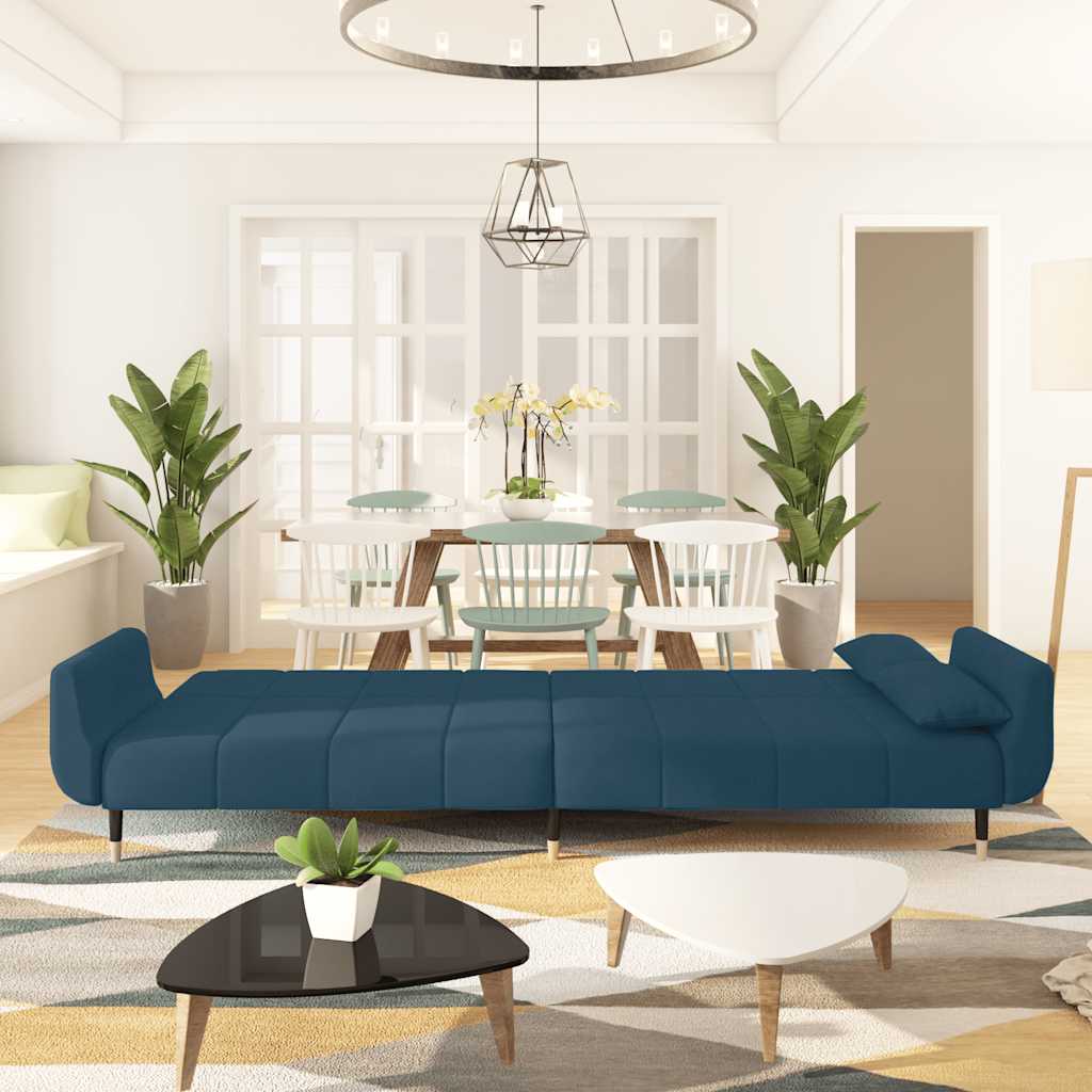 vidaXL Schlafsofa 2-Sitzer mit 2 Kissen Blau Samt