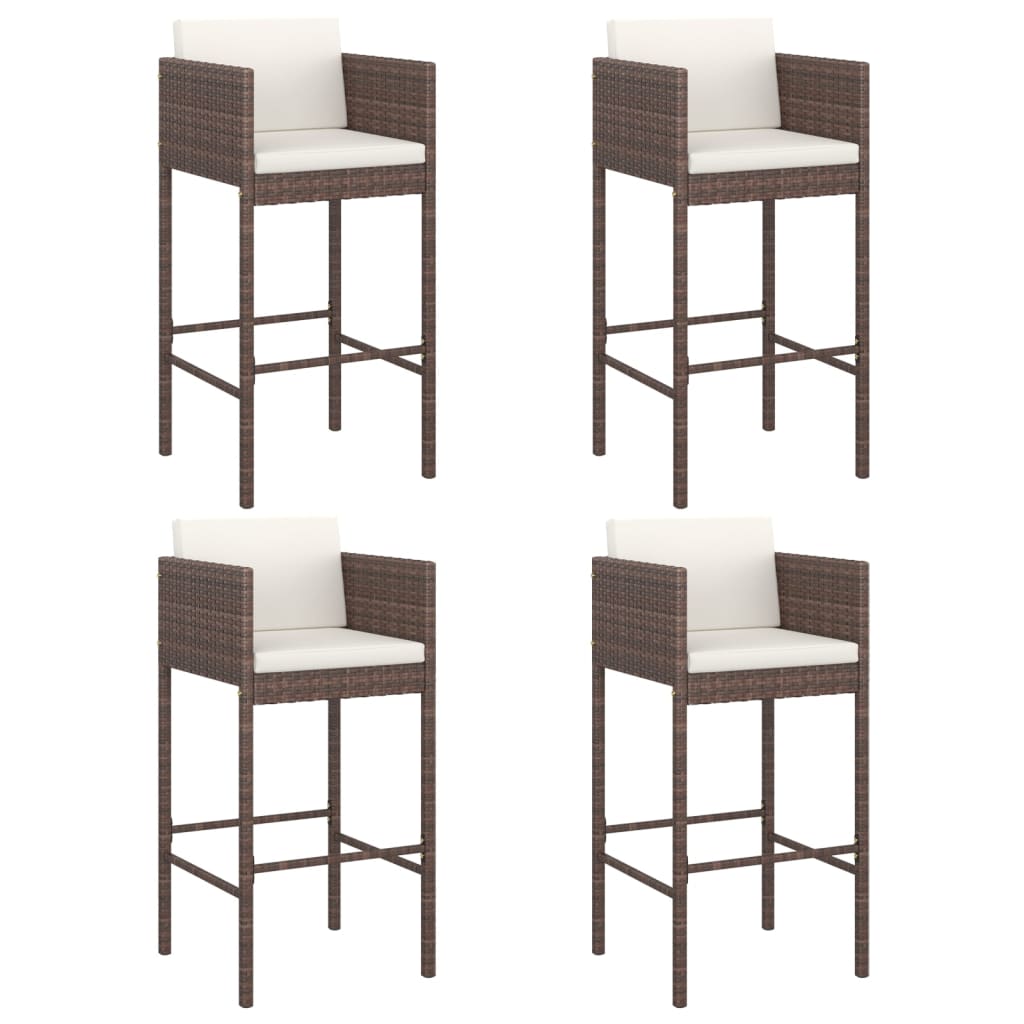 vidaXL Barhocker 4 Stk. mit Kissen Braun Poly Rattan