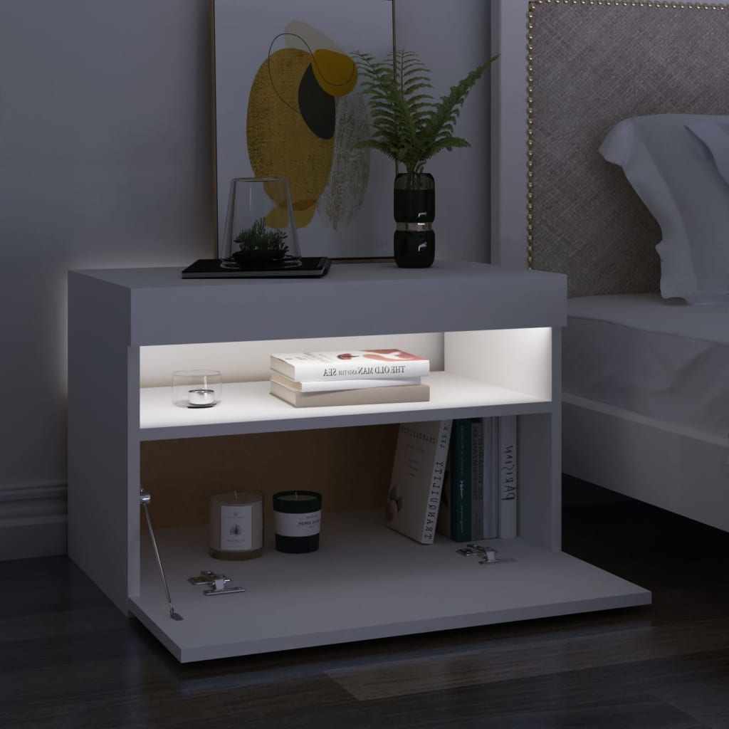 vidaXL Nachttisch mit LED-Leuchten Weiß 60x35x40 cm Holzwerkstoff