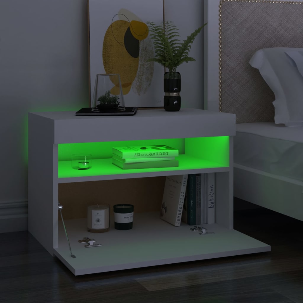 vidaXL Nachttisch mit LED-Leuchten Weiß 60x35x40 cm Holzwerkstoff
