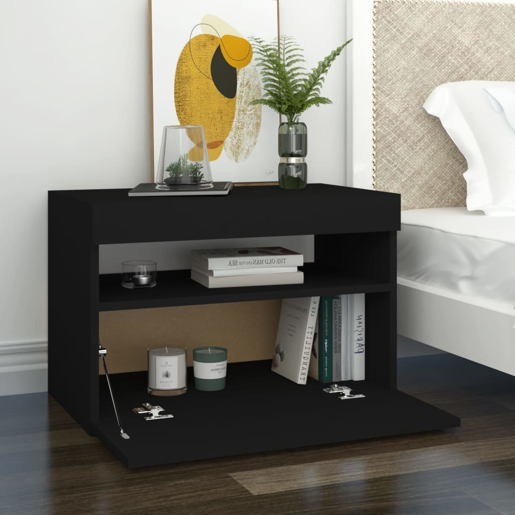 vidaXL Nachttisch LED-Leuchten 2 Stk. Schwarz 60x35x40cm Holzwerkstoff