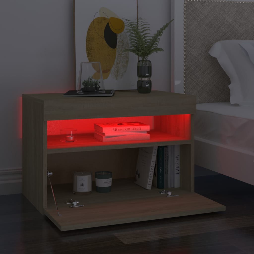 vidaXL Nachttisch LED-Leuchten Sonoma-Eiche 60x35x40cm Holzwerkstoff